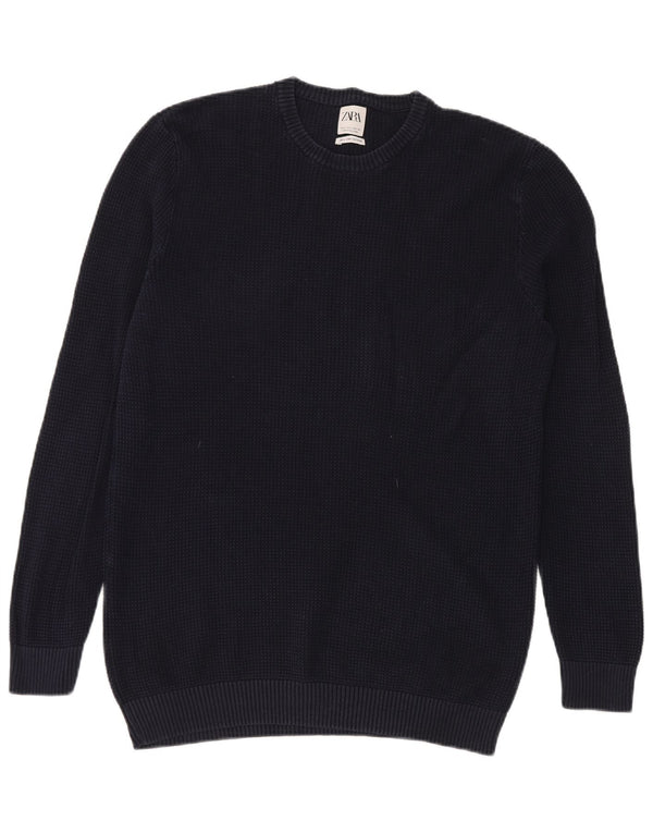 Maglione maglione girocollo da uomo Zara grande in cotone blu navy