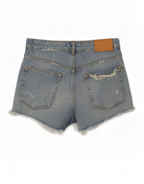 Pantaloncini in denim invecchiato da donna Zara EU 38 piccoli W28 cotone blu