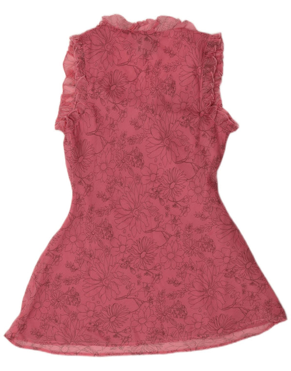 Abito a trapezio senza maniche da donna vintage UK 10 Piccolo poliestere floreale rosa