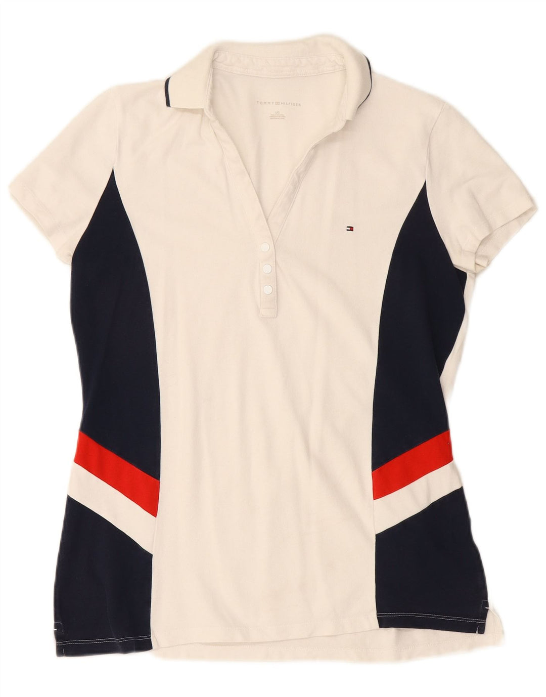 TOMMY HILFIGER Polo da donna UK 14 Large White Colourblock