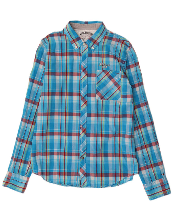 Camicia da uomo Tommy Hilfiger a quadri grandi in cotone blu