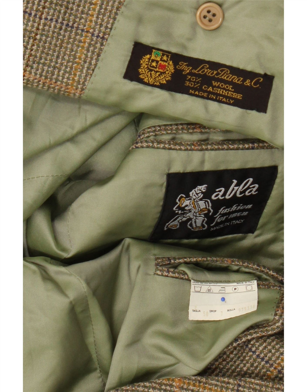 Giacca blazer da uomo a 2 bottoni Abla IT 50 grande lana pied de poule verde