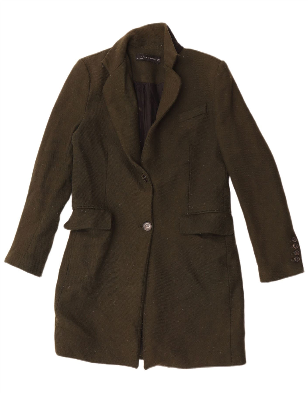 Zara Womens Overcoat UK 10 Small Khaki Wool
