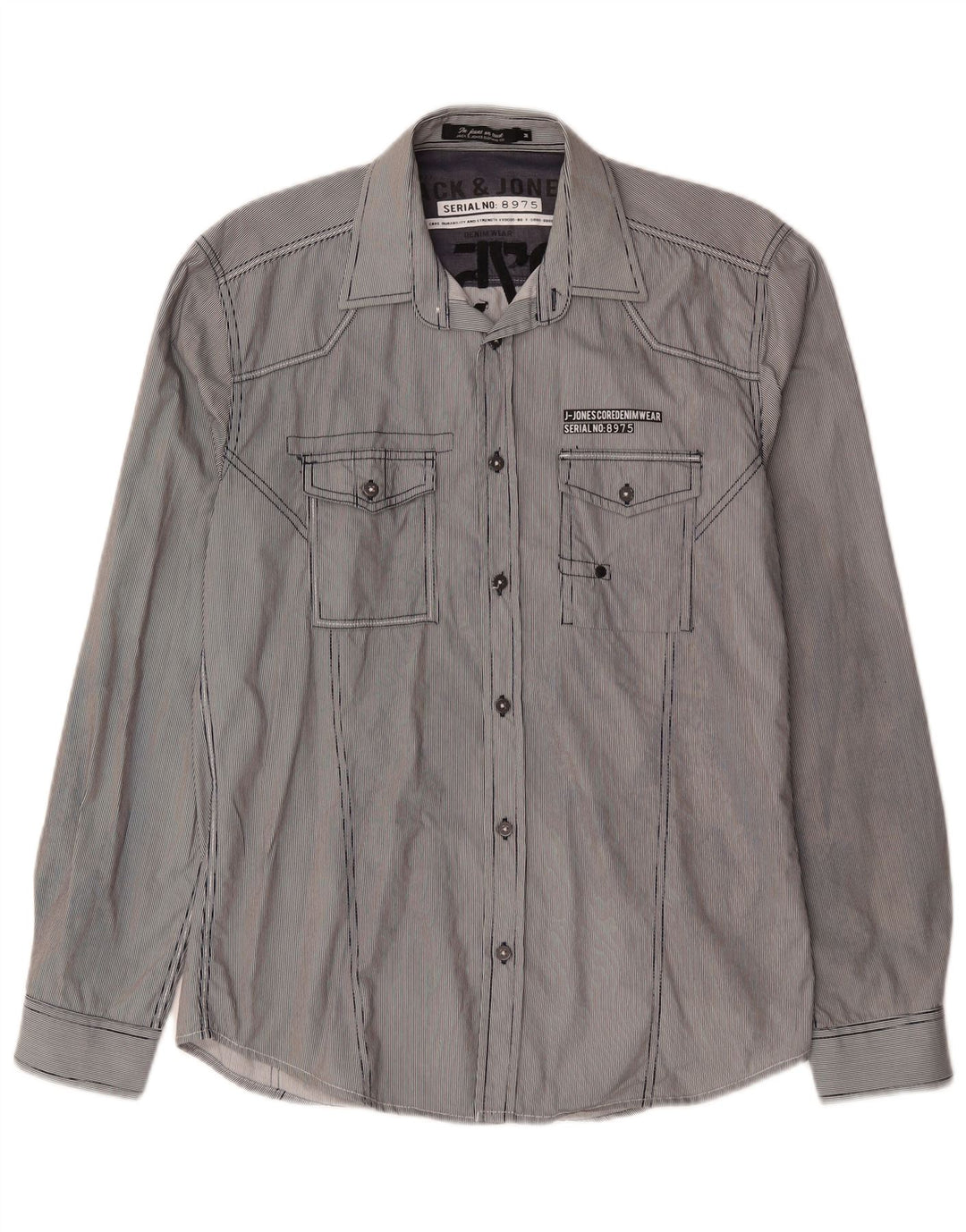 Camicia grafica da uomo Jack & Jones in cotone gessato blu medio
