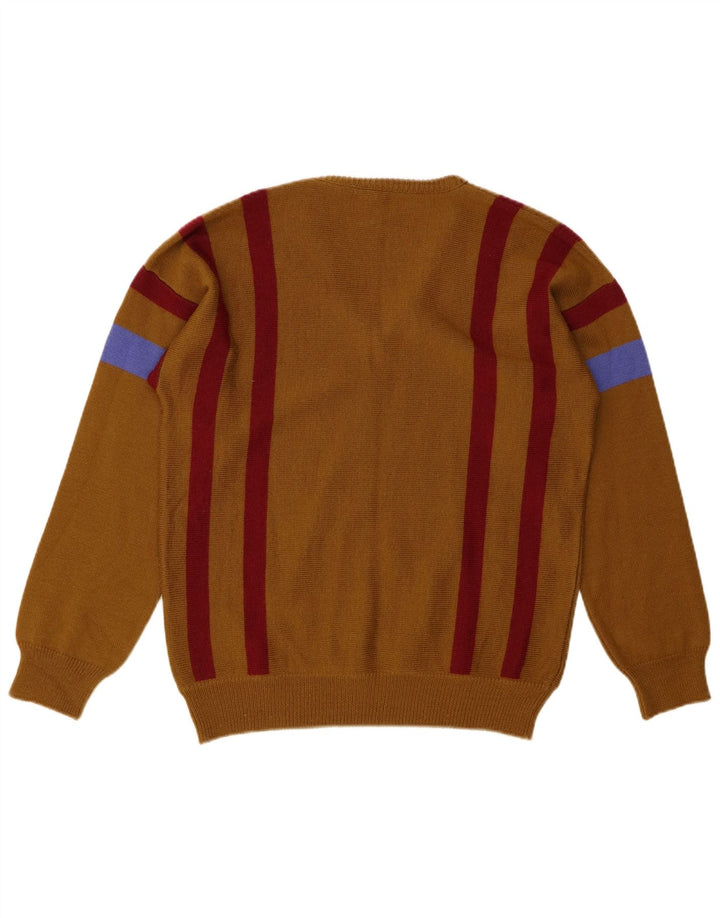 4 CASTELLA Maglione da uomo con scollo a V IT 50 Lana a righe marrone medio