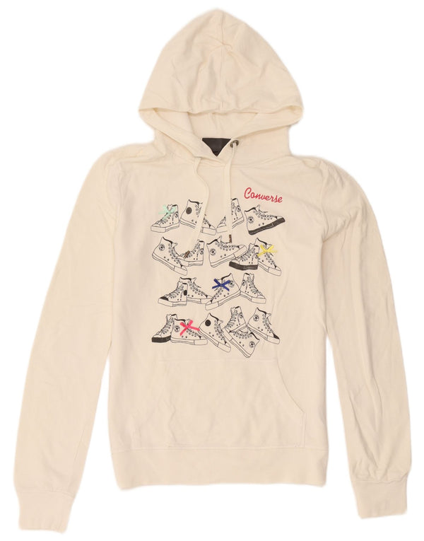 Felpa con cappuccio grafica da donna Converse UK 14 Large White Crosta