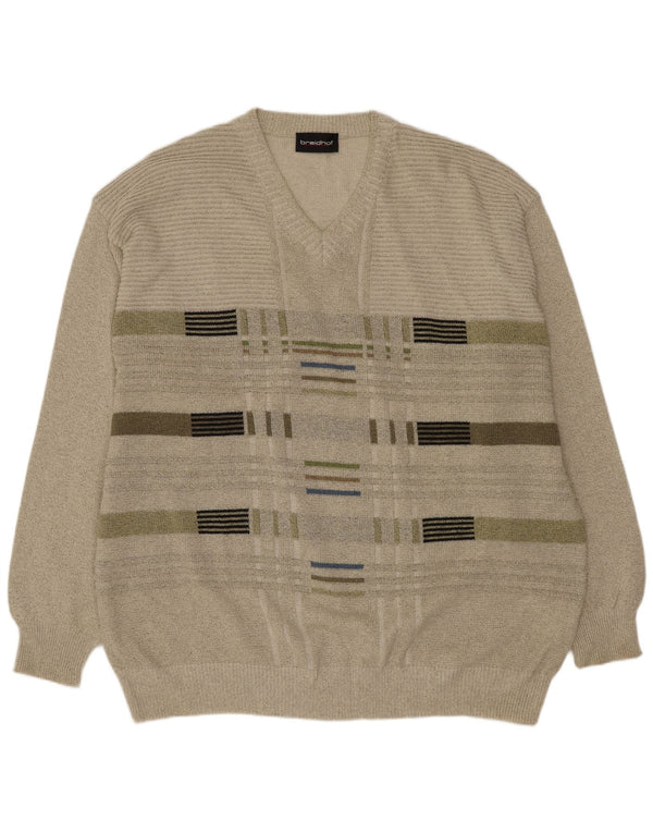 Maglione da uomo con scollo a V Breidhof 2XL cotone a righe verdi