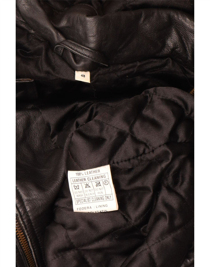 Giacca in pelle oversize con cappuccio da donna vintage IT 48 XL in pelle nera