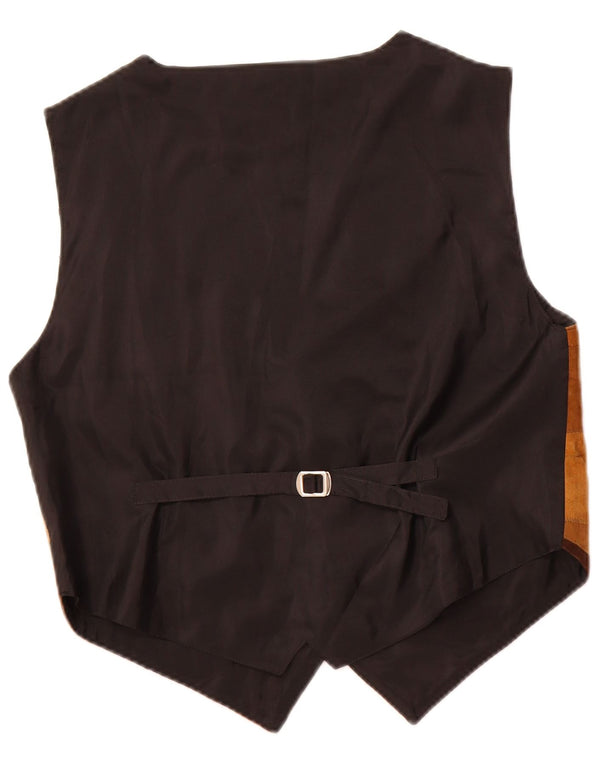 Gilet vintage in pelle scamosciata da donna UK 14 in pelle patchwork marrone medio