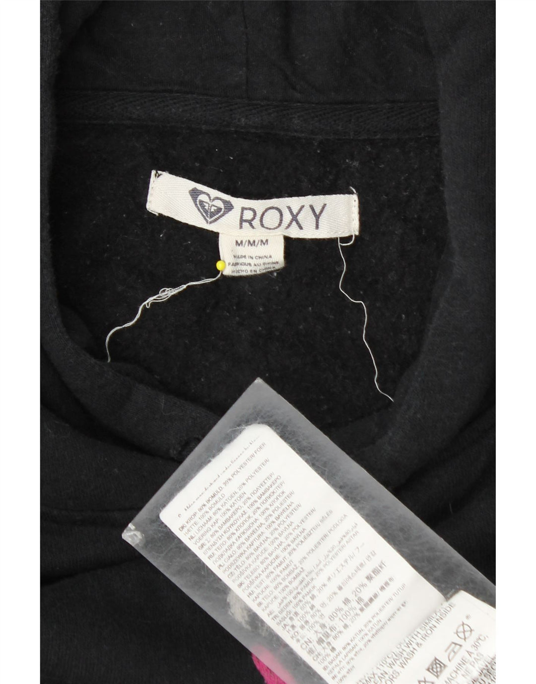 Felpa con cappuccio grafica da donna Roxy UK 14 cotone nero medio
