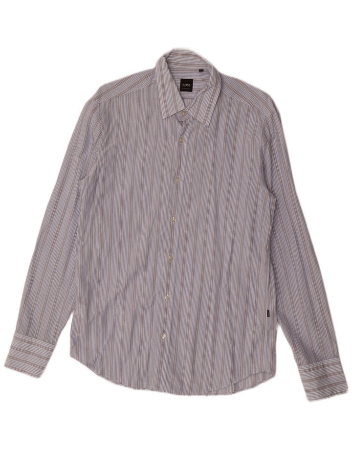 HUGO BOSS Mens Regular Fit Shirt Medium Blue Striped Cotton