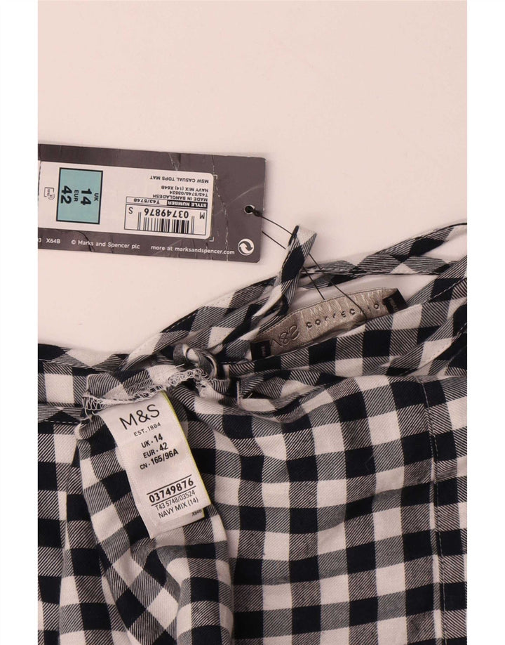 Top camicetta da donna Marks & Spencer UK 14 grande cotone a quadretti blu navy