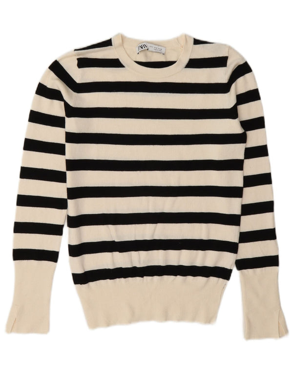 Maglione maglione girocollo da donna Zara UK 10 piccolo a righe bianche