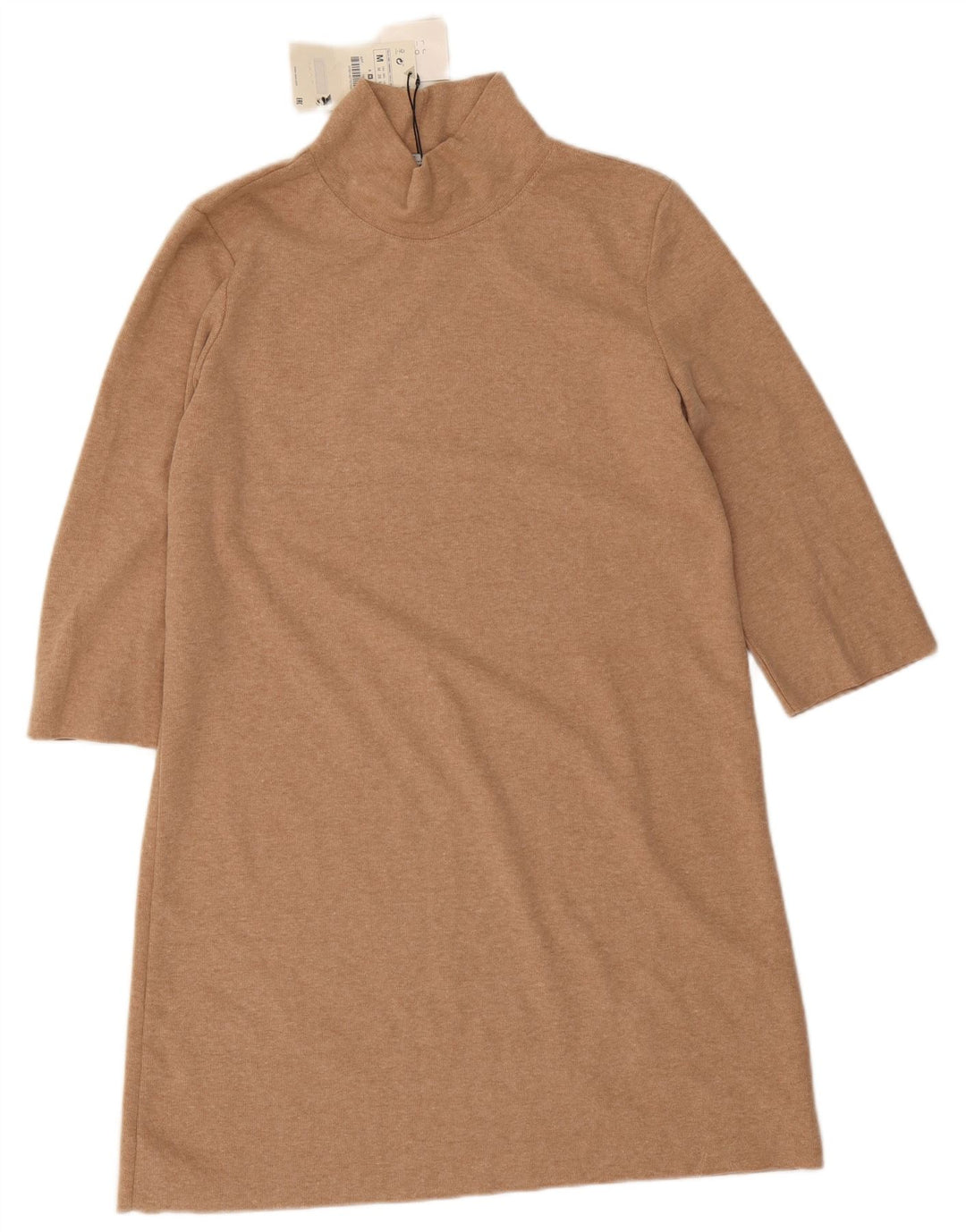 Abito a trapezio con maniche a 3/4 da donna Zara UK 12 Poliestere beige medio