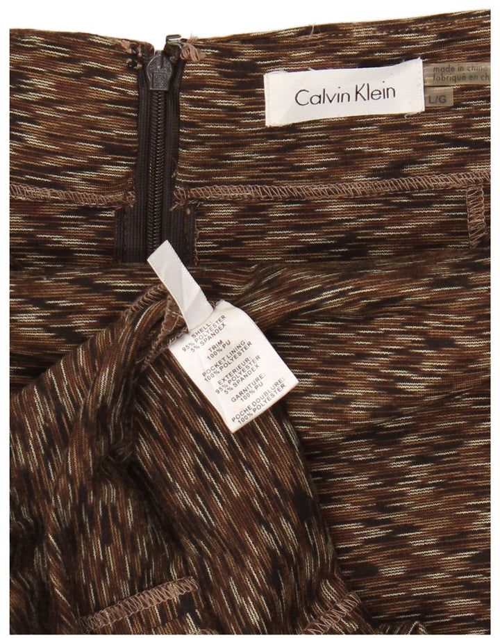 CALVIN KLEIN Gonna a tubino da donna grande W32 poliestere screziato marrone