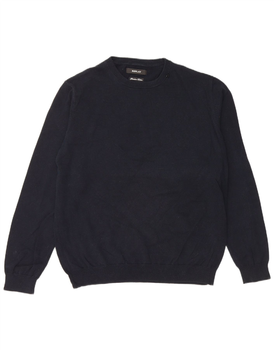 REPLAY Maglione maglione girocollo da uomo grande in cotone blu navy