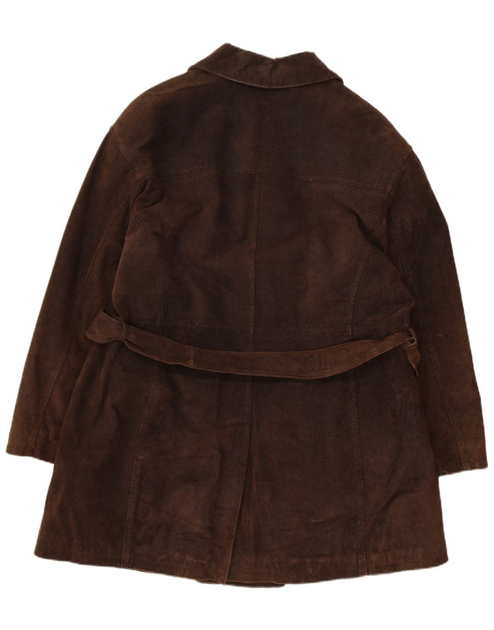 Cappotto doppiopetto in pelle scamosciata da donna Montereggi UK 14 Pelle marrone medio