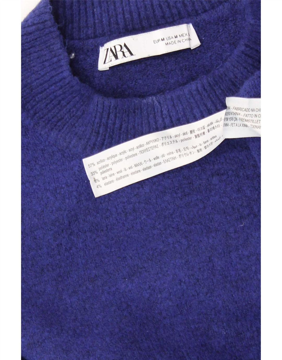 Maglione girocollo oversize da donna Zara UK 14 Acrilico blu medio