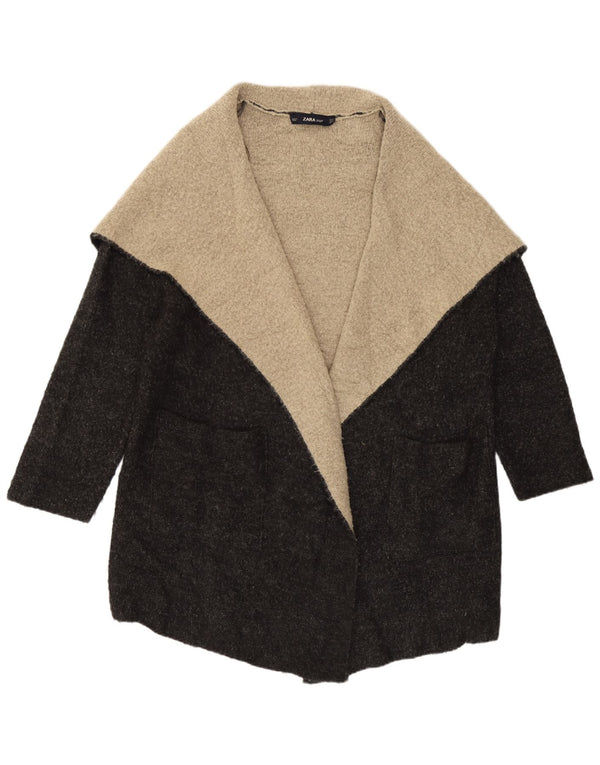 Maglione cardigan aperto lungo da donna Zara UK 14 Blocco colore grigio medio