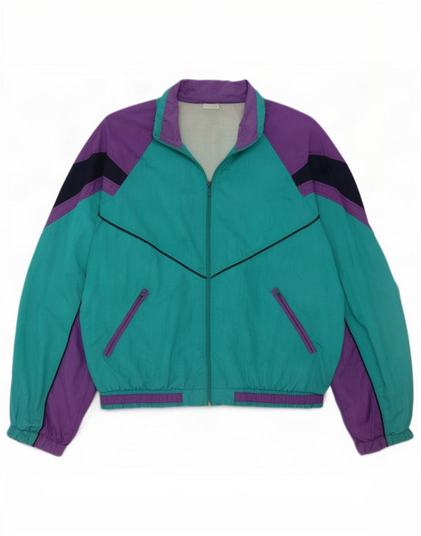 Giacca da tuta da donna vintage UK 16 grande verde color block retrò