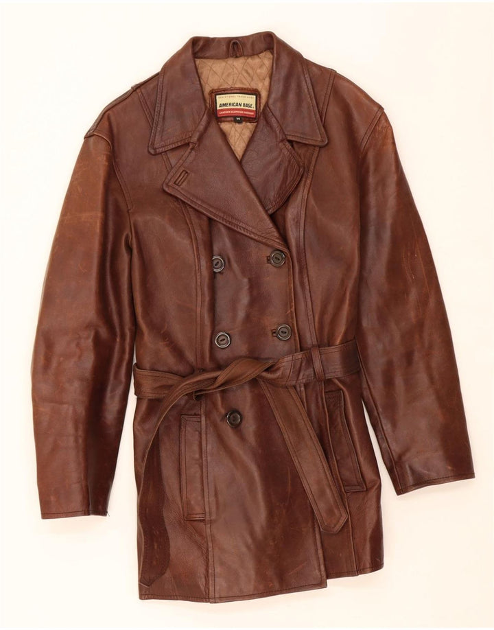 AMERICAN BASE Womens Double Breasted Coat UK 12 Medium Brown Leather Vintage American Base and Second-Hand American Base from Messina Hembry 