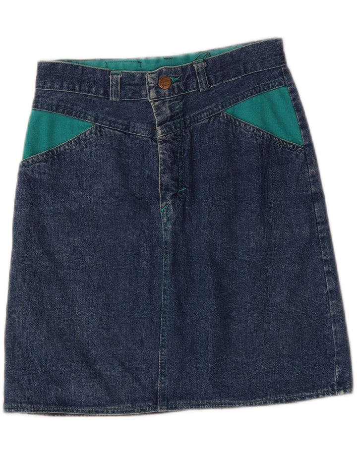 Mini gonna di jeans vintage da donna W26 piccola color block blu navy