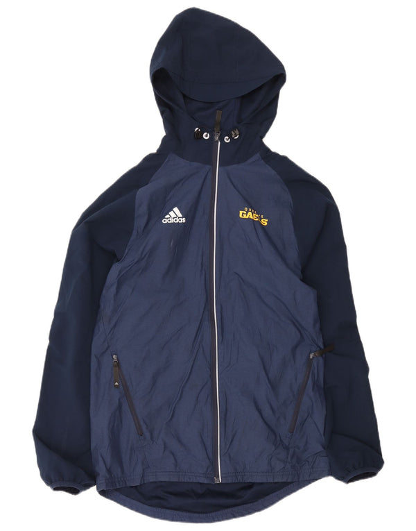 Giacca antipioggia da uomo Adidas con cappuccio UK 36 Small Navy Blue Colourblock Nylon