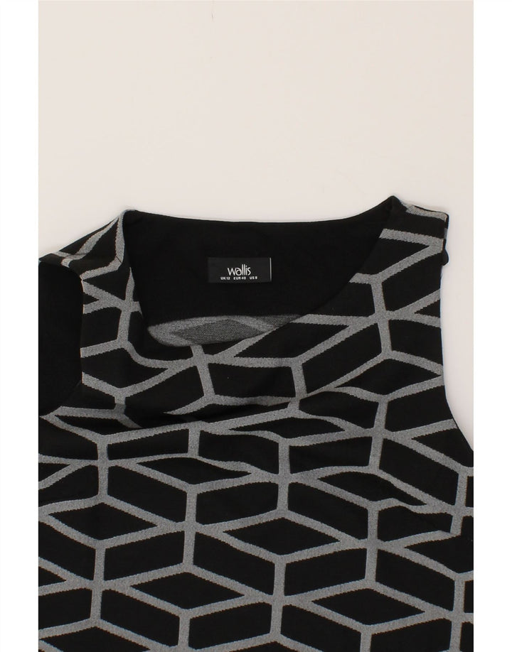 WALLIS Womens Sleeveless Sheath Dress UK 12 Medium  Black Geometric Vintage Wallis and Second-Hand Wallis from Messina Hembry 