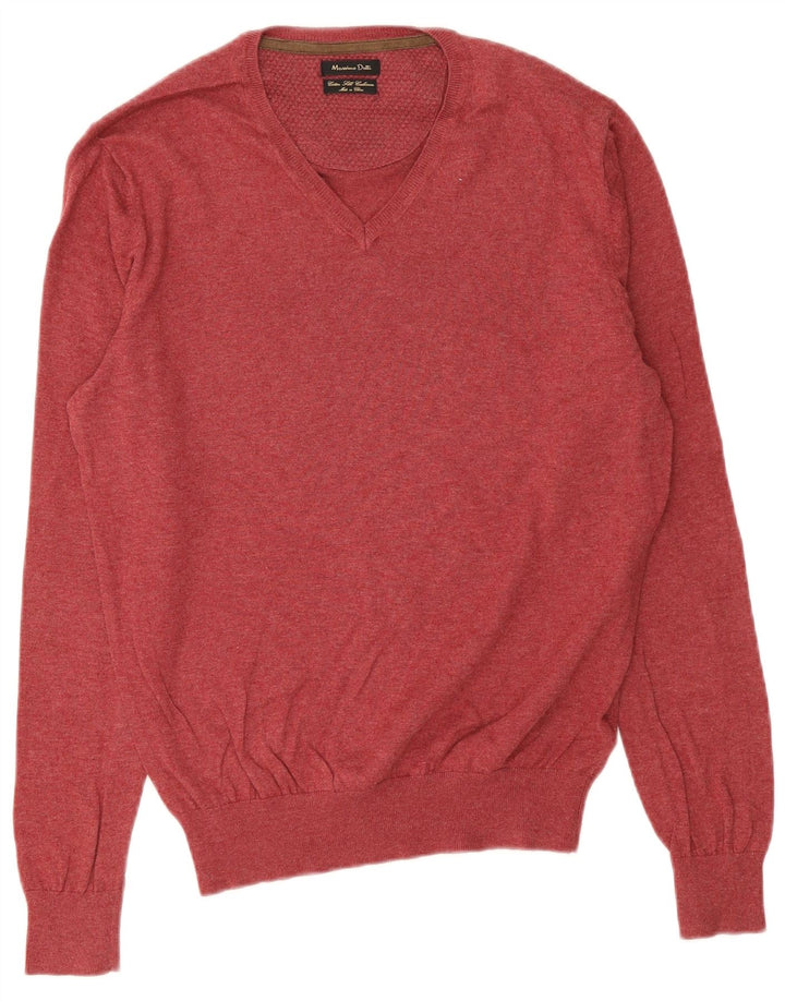 Maglione da uomo con scollo a V Massimo Dutti in cotone bordeaux medio