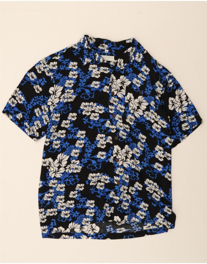 CANDA Mens Short Sleeve Shirt UK 39/40 Medium Black Floral Viscose Vintage Canda and Second-Hand Canda from Messina Hembry 