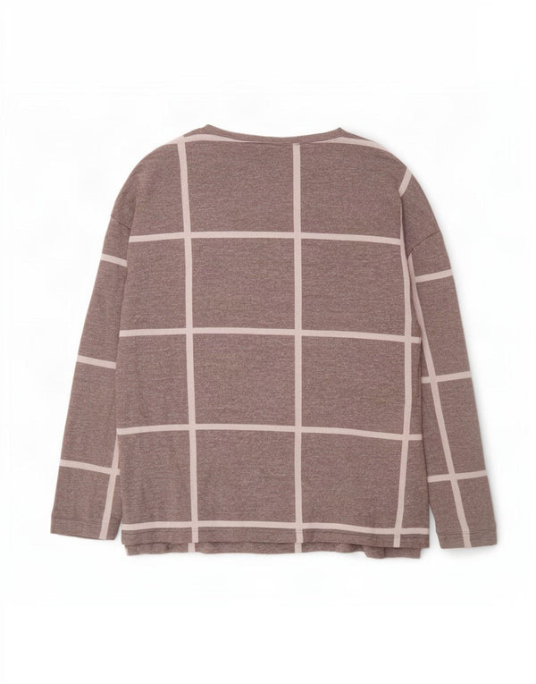 Marks & Spencer Top da donna a maniche lunghe UK 12 Viscosa a quadri grigio medio