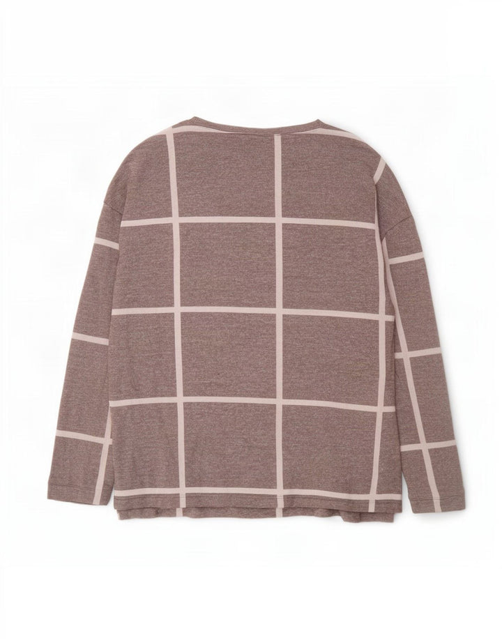 Marks & Spencer Top da donna a maniche lunghe UK 12 Viscosa a quadri grigio medio