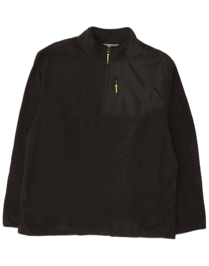 STARTER Mens Zip Neck Fleece Jumper Large Black Polyester
