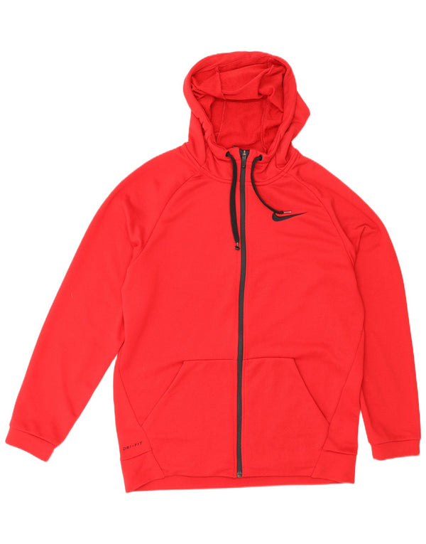 Felpa con cappuccio e zip Nike Dri Fit da uomo in poliestere rosso medio