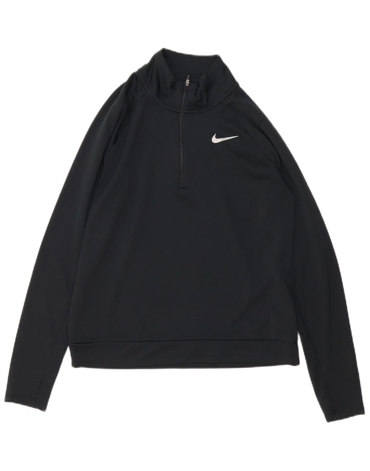 NIKE Top da tuta pullover con zip e collo Dri Fit da donna UK 10 Small Nero