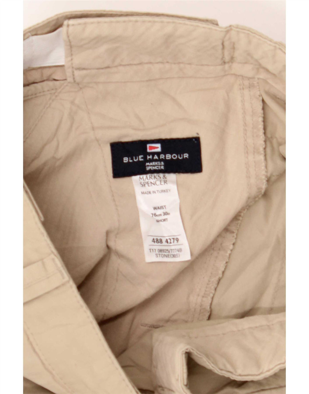 Pantaloncini chino da uomo Marks & Spencer blu Harbour medi W30 cotone beige