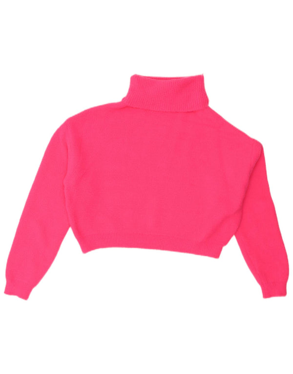 Maglione corto a collo alto oversize corto da donna Zara UK 10 piccolo nylon rosa