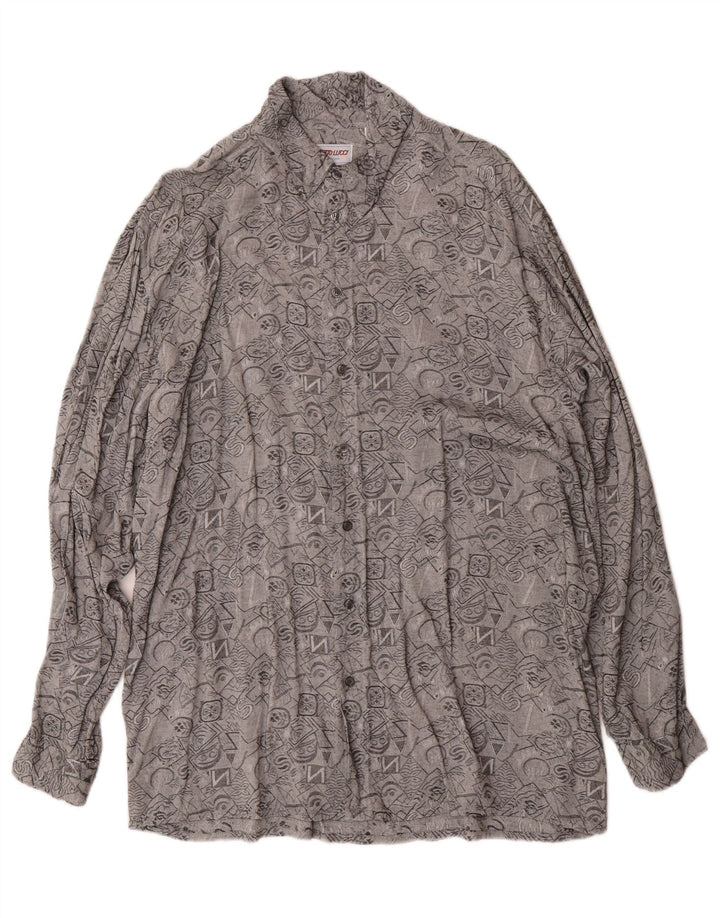 BERTO LUCCI Mens Abstract Pattern Shirt Size 41/42 Large Grey Viscose Vintage Berto Lucci and Second-Hand Berto Lucci from Messina Hembry 