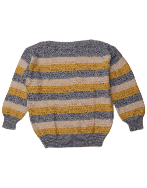 Maglione da donna VINTAGE con scollo a barca IT 42 Cotone a righe blu medio