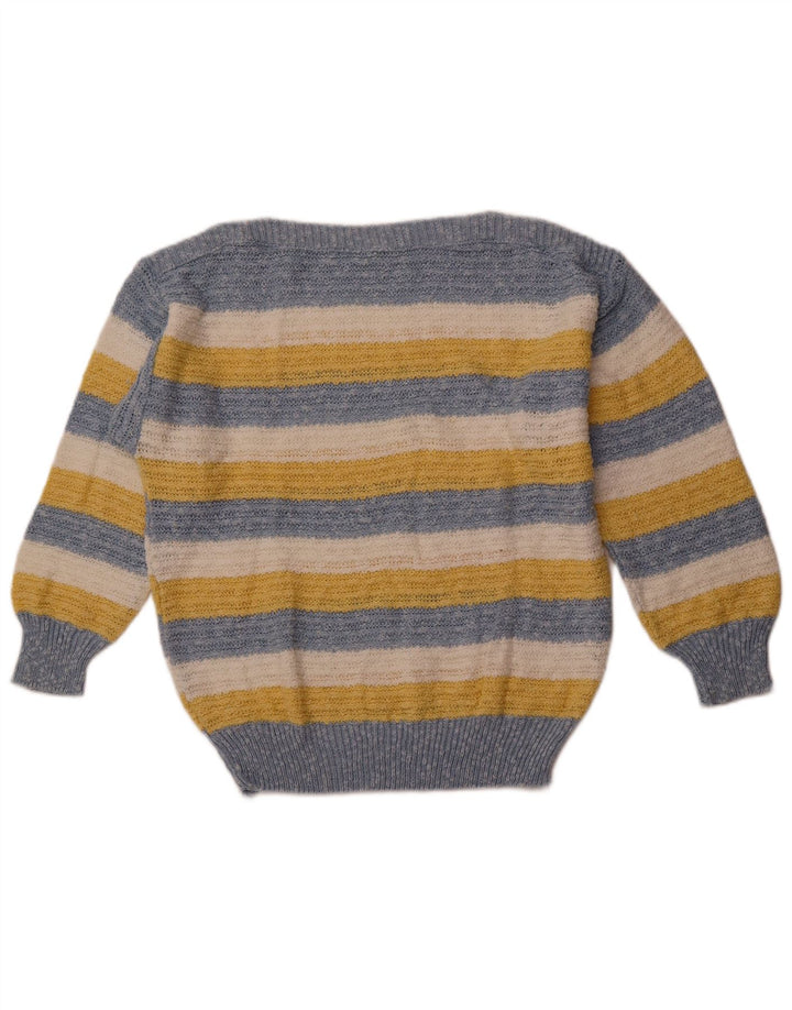Maglione da donna VINTAGE con scollo a barca IT 42 Cotone a righe blu medio