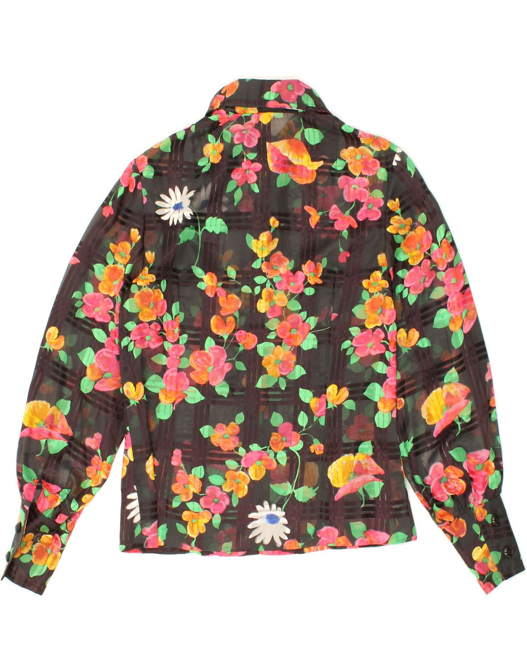 VINTAGE Womens See Through Pullover Shirt UK 12 Medium Black Floral Vintage Vintage and Second-Hand Vintage from Messina Hembry 