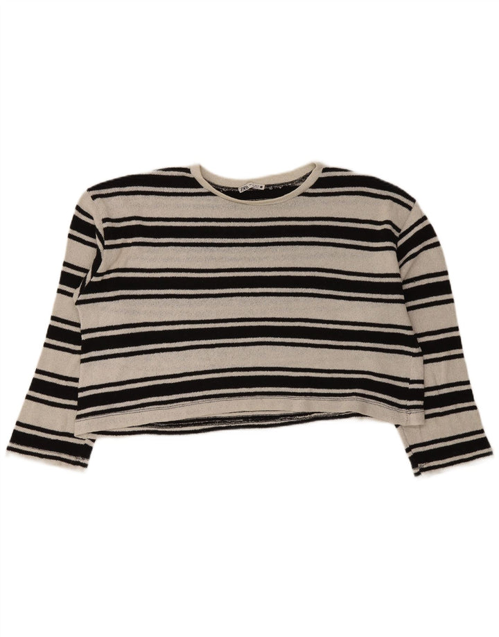 Top corto oversize da donna Zara a maniche lunghe UK 16 grande a righe nere