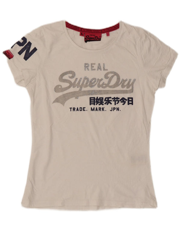 Superdry Womens Graphic T-Shirt Top UK 14 Large White