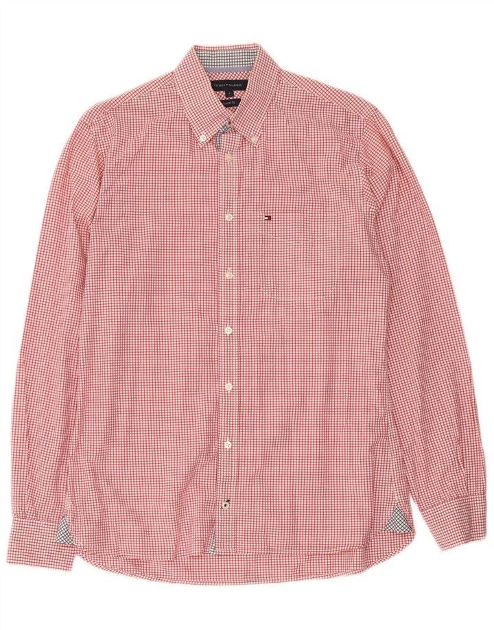 Camicia su misura da uomo Tommy Hilfiger piccola in cotone a quadretti rossi