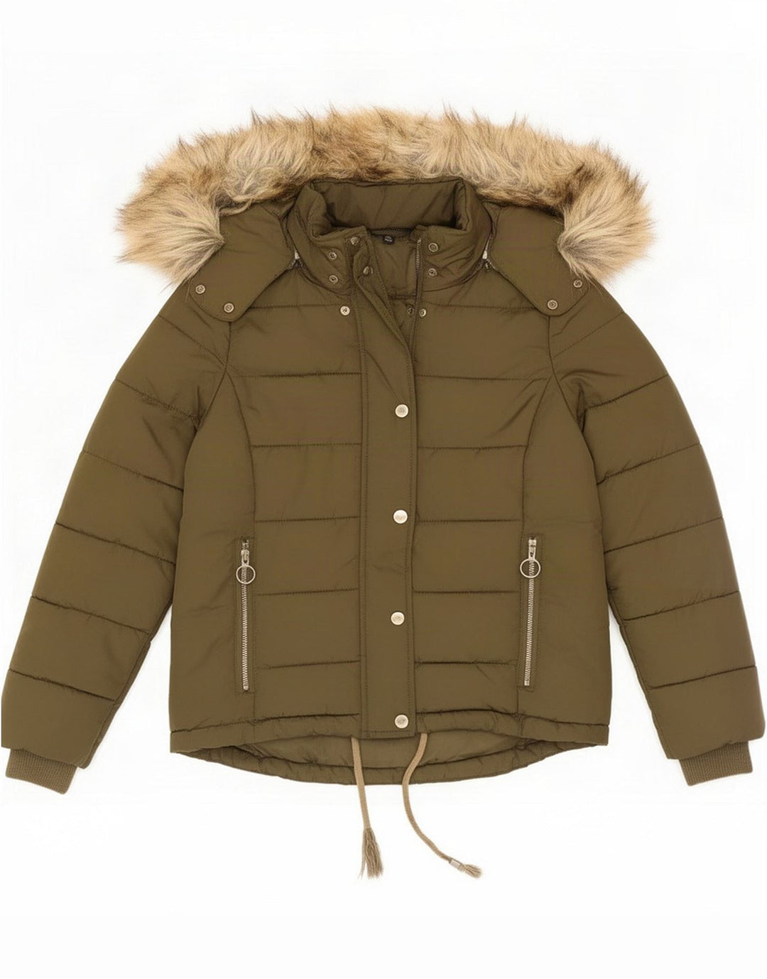 Topshop Giacca imbottita con cappuccio da donna UK 8 Small Verde Poliestere