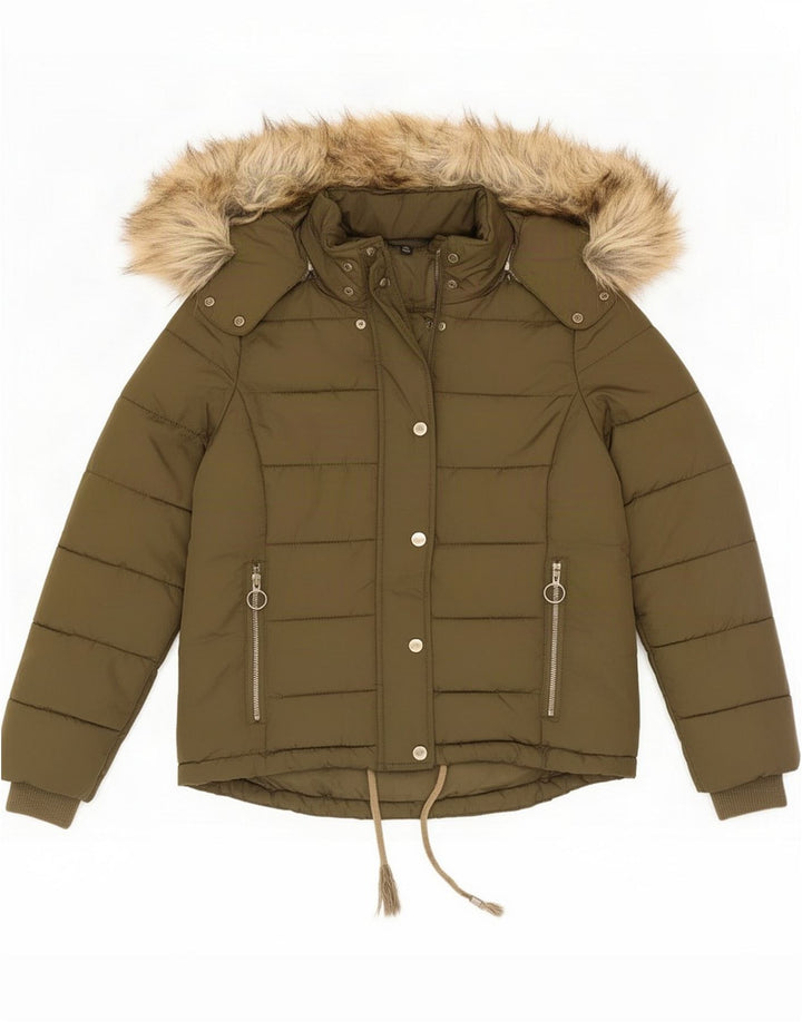 Topshop Giacca imbottita con cappuccio da donna UK 8 Small Verde Poliestere