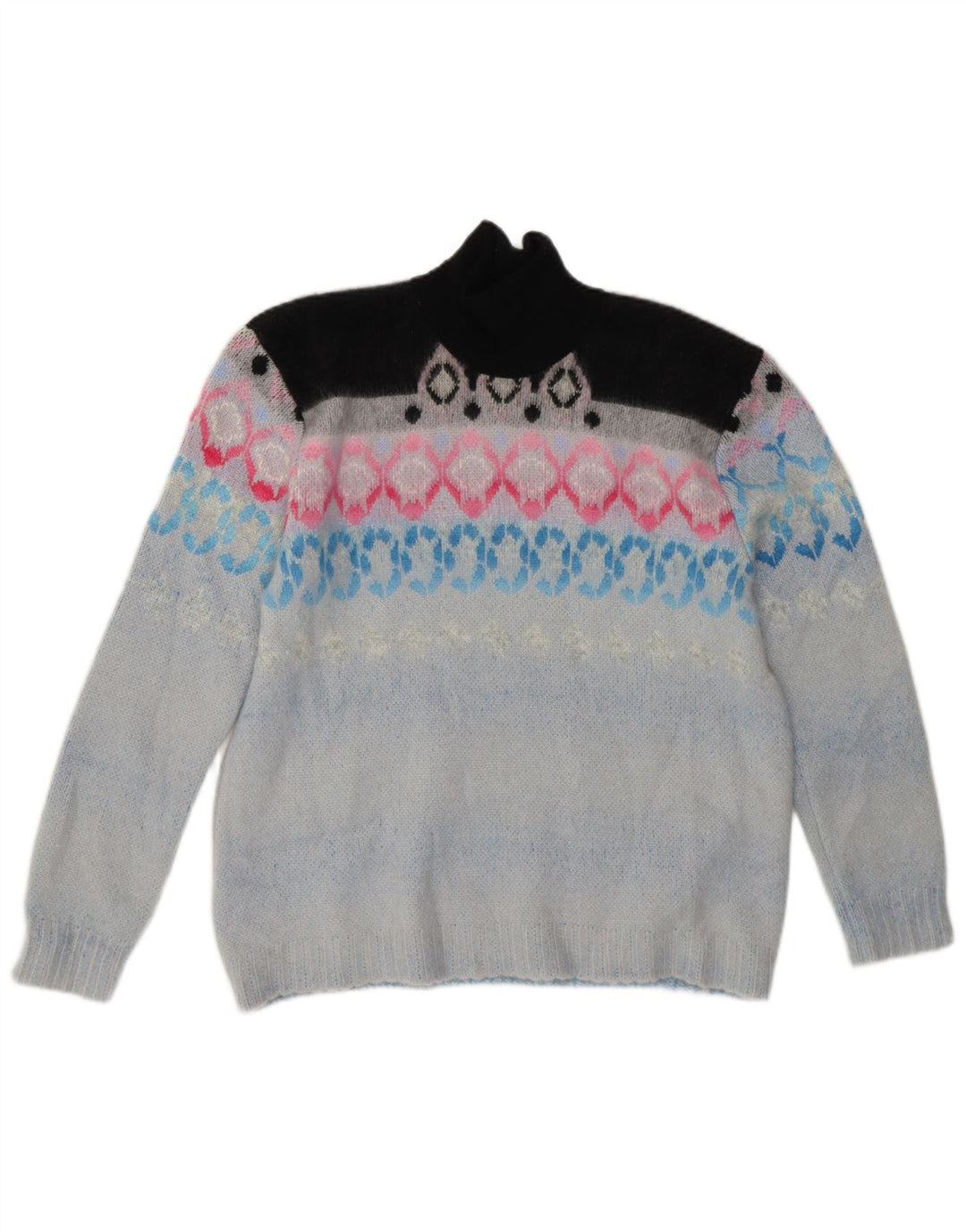 Maglione maglione vintage da donna con collo dolcevita UK 14 Blu medio Fair Isle