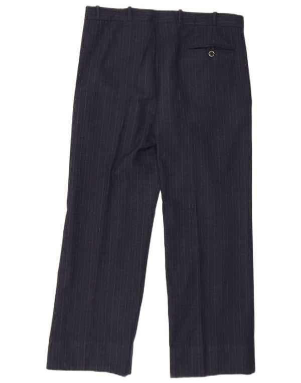 Pantaloni da abito dritti vintage da uomo IT 48 medi W34 L28 blu navy a righe