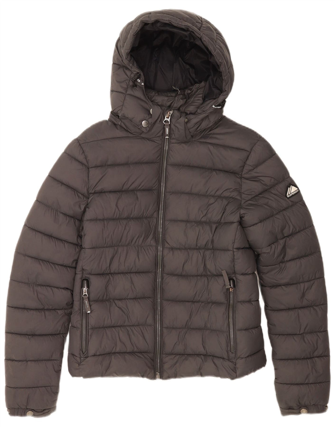 Giacca imbottita con cappuccio da donna Superdry UK 10 Small Nylon grigio
