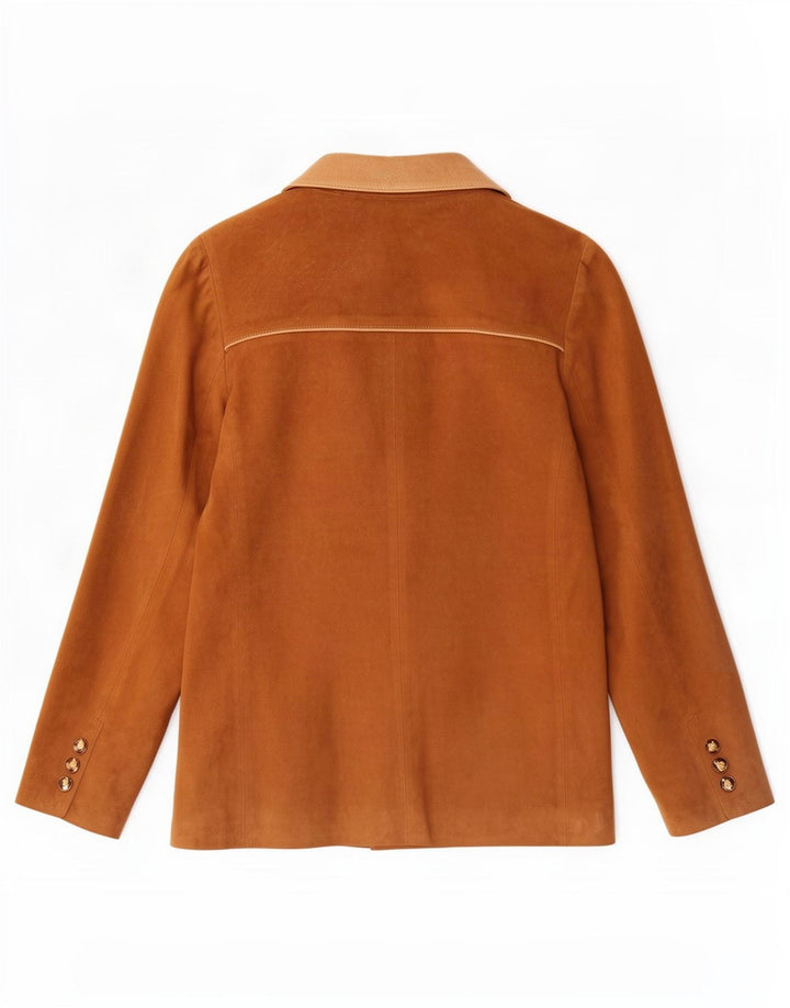 Giacca blazer vintage da donna in pelle scamosciata a 3 bottoni IT 44 Colorblock beige medio